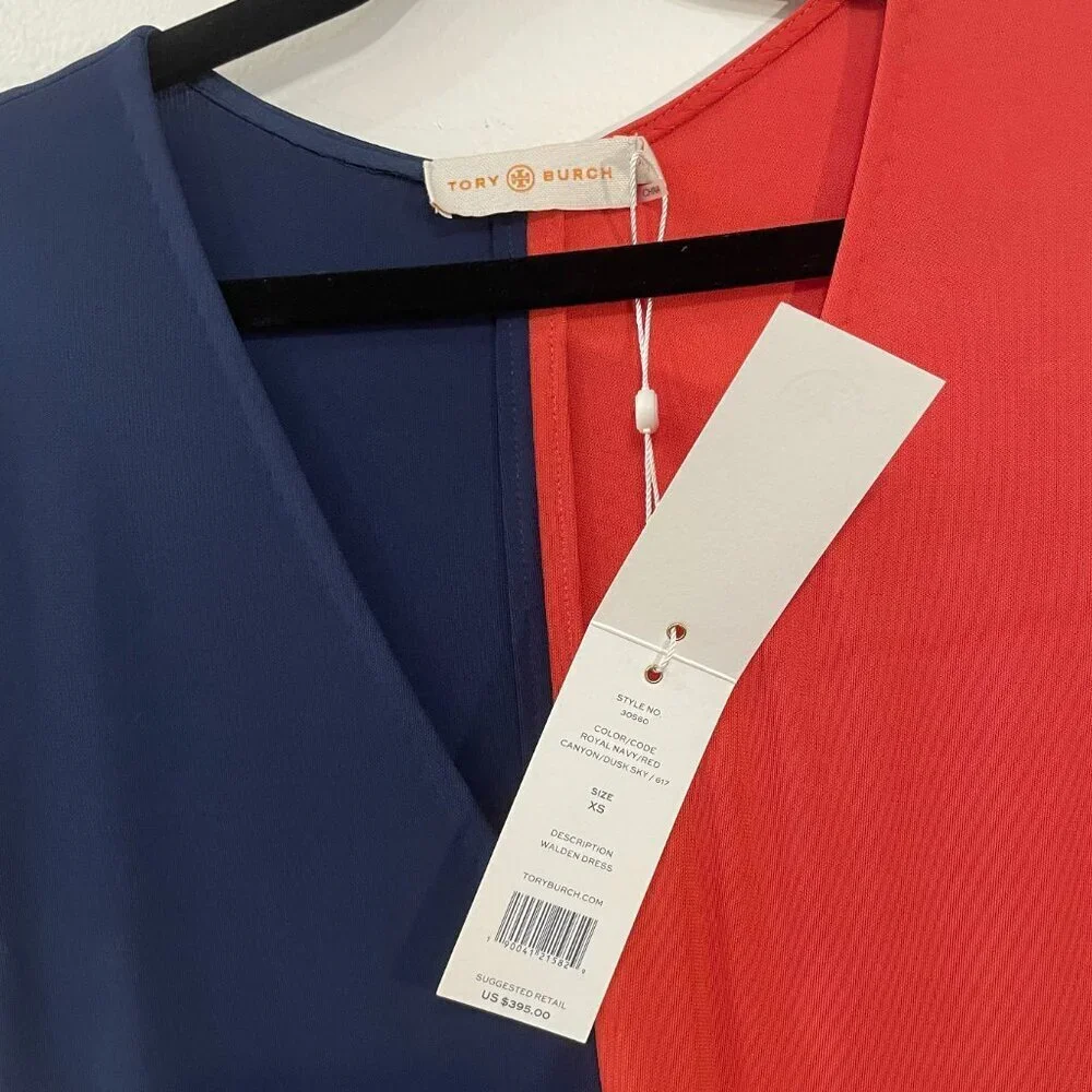 New Tory Burch Walden Colorblock Midi Dress Navy Orange XS $395